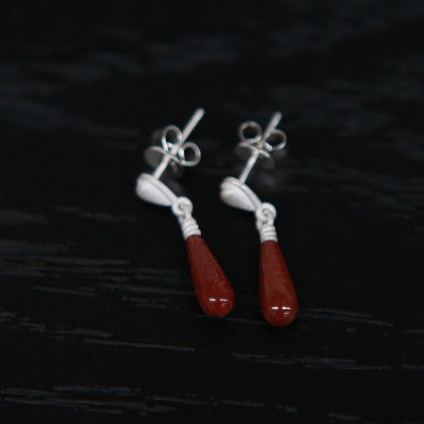 OLIO E ACETO Sterling Silver/Lapis Lazuli/Red Snakeskin Jade Morning Dew Earrings OLIO-OA13E06-HY Red/Silver